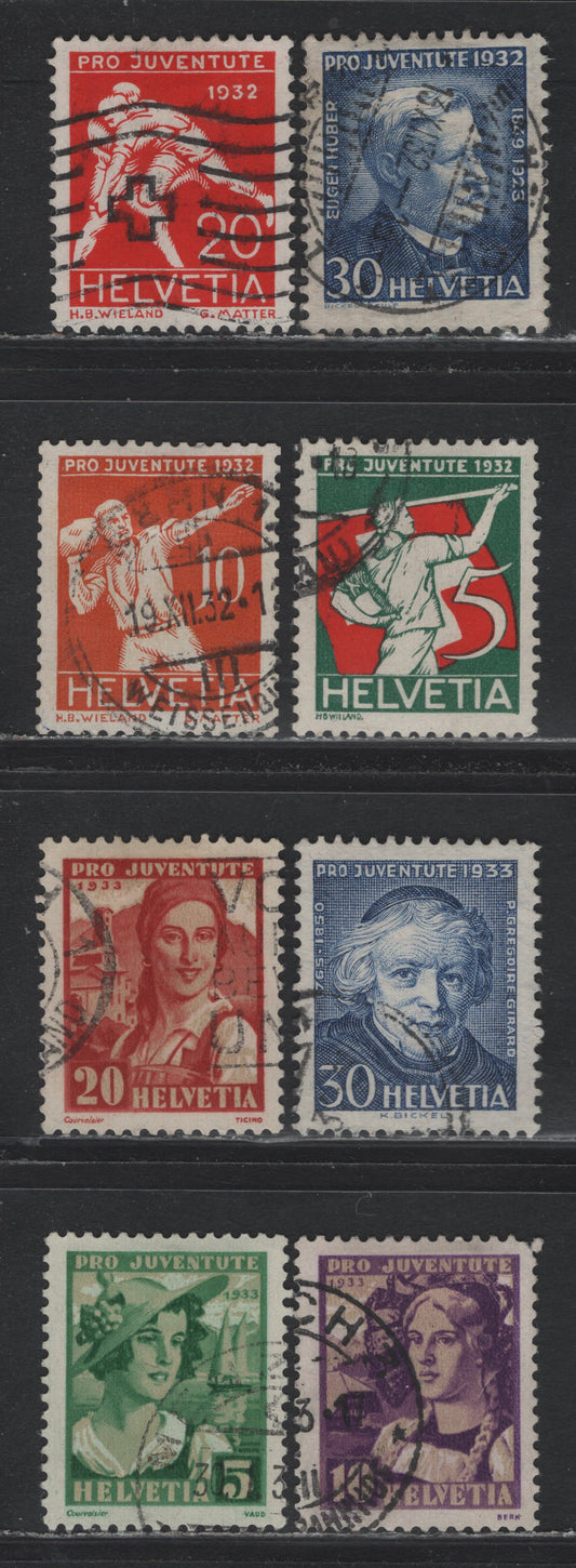 Lot 114 Switzerland Scott#B61-B68 5c - 30c Dark Green & Red - Ultramarine , 1932-1933 Semi Postal Issue, 8 Very Fine Used Singles