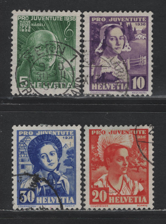 Lot 117 Switzerland Scott#B81-B84 5c - 30c Green - Ultramarine , 1936 Semi Postal Issue, 4 Very Fine Used Singles