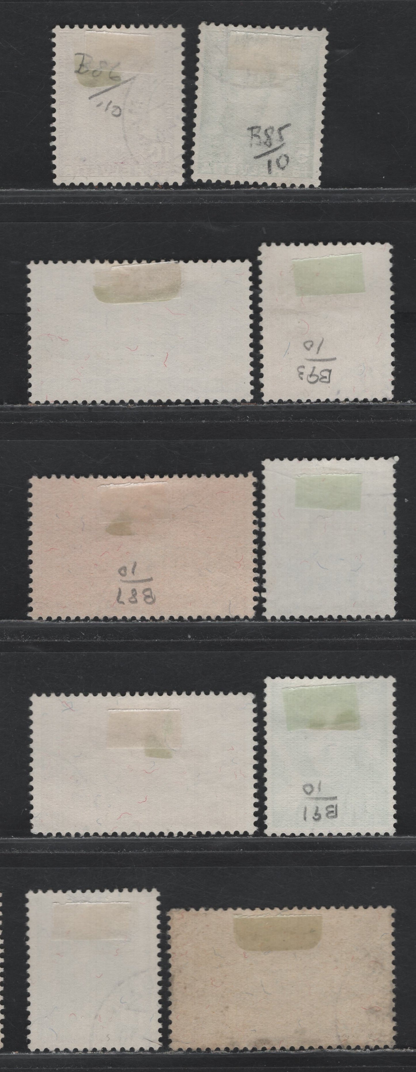 Lot 118 Switzerland Scott#B85-B88, B90-B95 5c+5c - 10c+10c Blue Green - Brown Gray & Red , 1937-1939 Semi Postal Issues, 10 Fine/Very Fine Used Singles, Has Some Toning/Staining