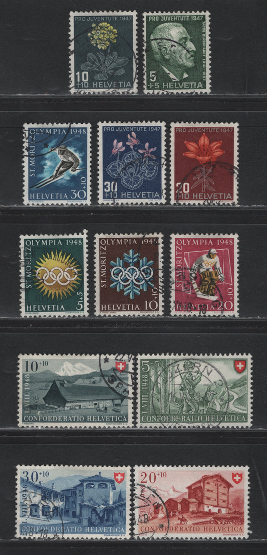 Lot 125 Switzerland Scott#B166-B177 5c+5c - 30c+10c Dark Green - Blue & Gray , 1947-1948 Semi Postal Issues, 12 Very Fine Used Singles