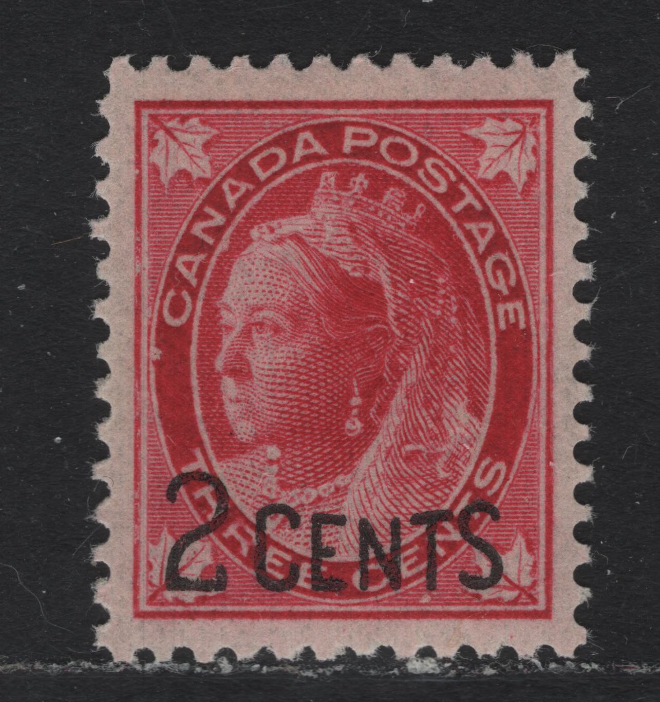 Lot 13 Canada (C) #87 2c on 3c Carmine , 1899 Provisional Issue, A VFNH Single, ABN-Y Paper, Perf 11.9x12