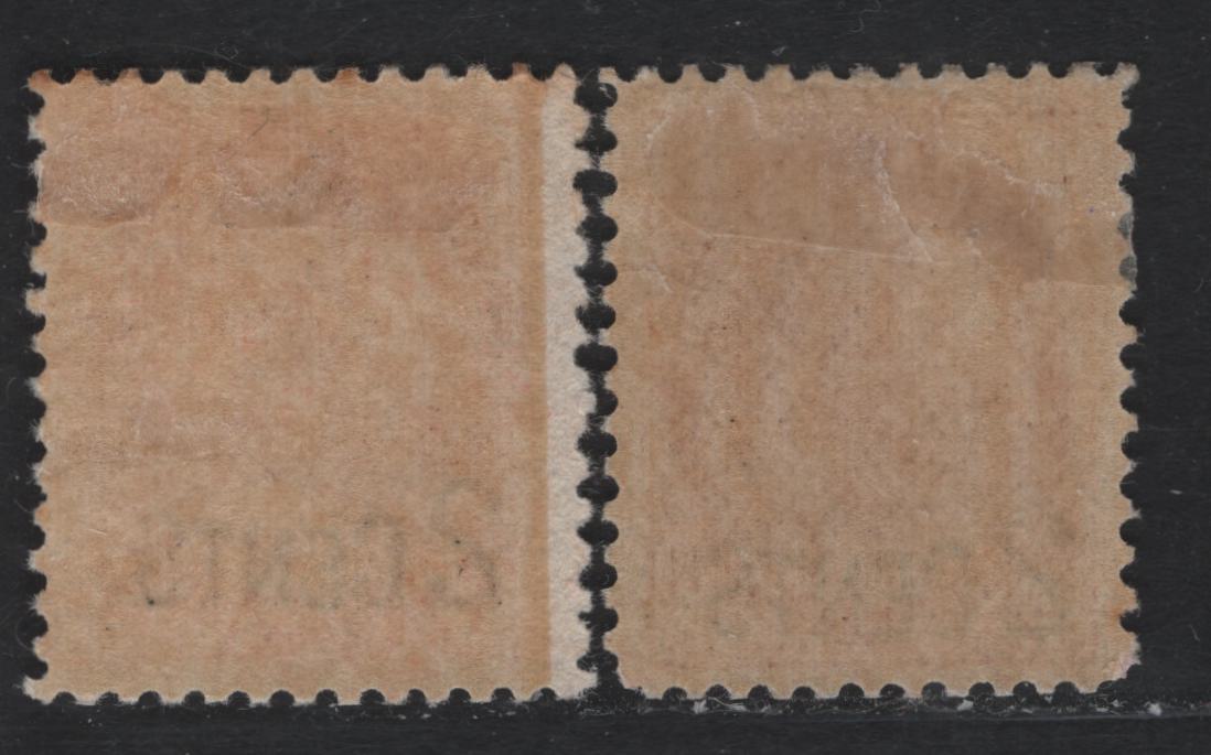 Lot 15 Canada (C) #87-88 2c on 3c Carmine Rose - Rosine , 1899 Provisional Issue, 2 VFOG Singles, ABN-X & ABN-A Papers, Perfs 12 & 12x11.9