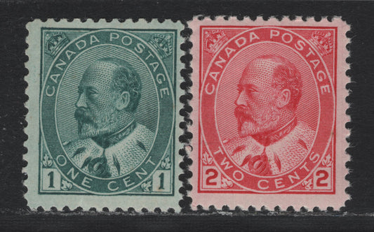 Lot 16 Canada (C) #89iii, 90 1c - 2c Blue Green - Carmine , 1903-1908 King Edward VII Issue, 2 VFNH Singles, ABN-A Paper, Perfs 12x11.8 & 12, Both Are NH, But The 1c Has A Blemish On The Gum.
