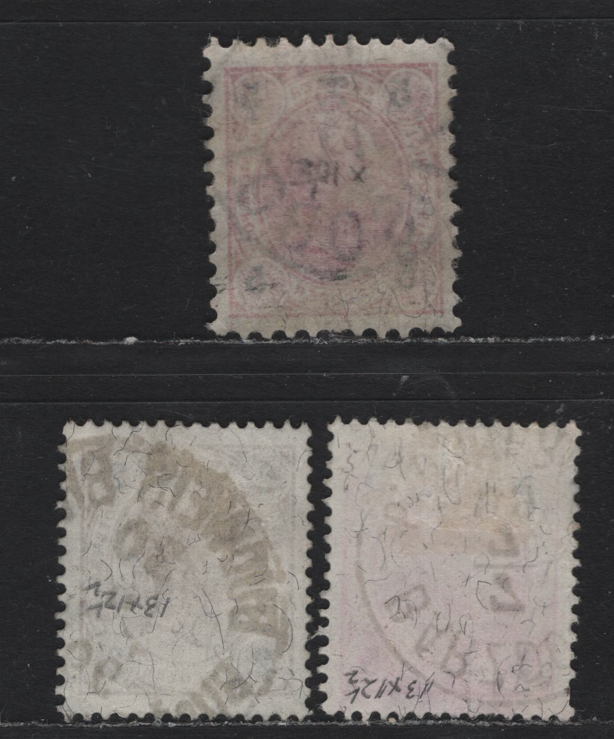 Lot 163 Austria Scott#52, 54 2kr - 5kr Brown - Rose & Black , 1890-1896 Franz Josef Sidefaces Issue, 3 Very Fine Used Singles, Perfs 13x12.75 & 12.75, June 30 1899 Budwens & July 7 1899 Barzdo CDS & Lobositz Cancels