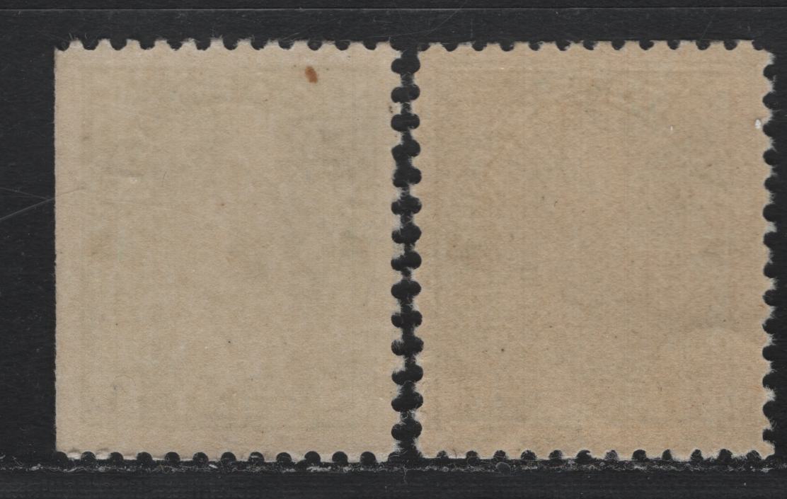 Lot 18 Canada (C) #104, 104ii 1c Dark Green - Deep YellowishGreen , 1911-1925 Admiral Issue, 2 F/VFNH Singles, ABN-A & ABN-E Papers, Perfs 11.9x12 & 11.9x11.8