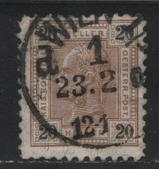 Lot 181 Austria Scott#76var 20h Brown & Black , 1899 Franz Joseph Sideface Issue, A Fine Used Single, Heller Currency, Scarce Line Perf 10.5, Most Of This Issue Are Variations Of 13 & 12.