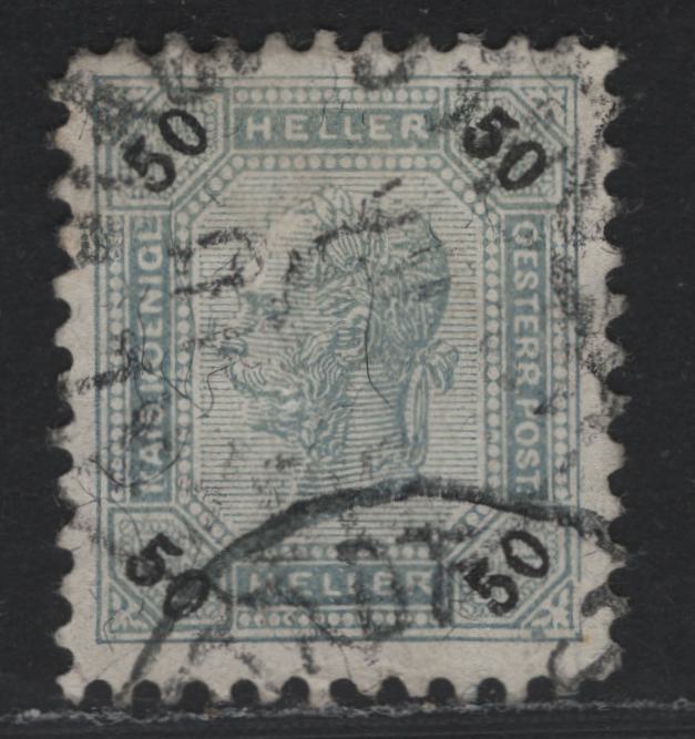 Lot 183 Austria Scott#31 50h Gray Black & Black , 1899 Franz Joseph Sideface Issue, A Very Fine used Single, Scarce Perf Line 10.6
