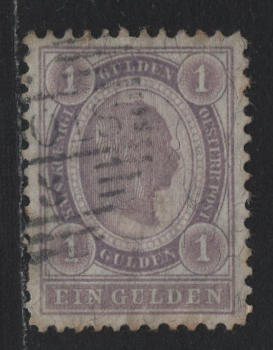 Lot 188 Austria Scott#63 1gld Pale Lilac , 1899 Franz Joseph Sideface Issue, A Very Fine Used Single, Scarce Line Perf 11.5