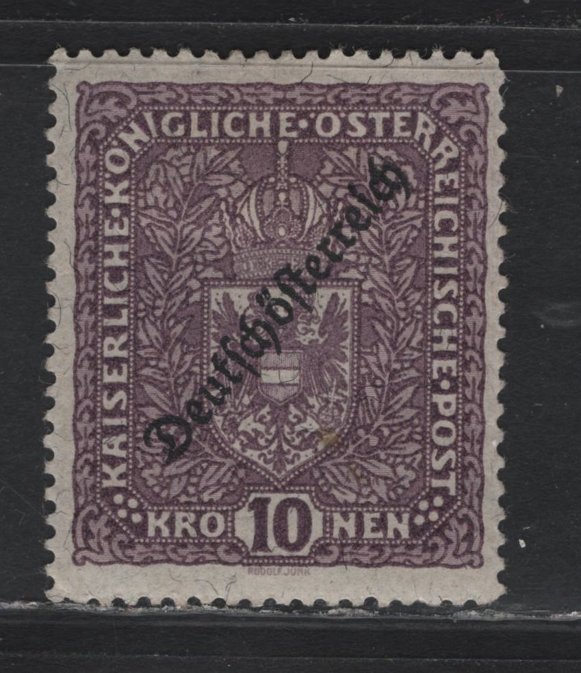 Lot 218 Austria Scott#199a 10kr Violet , 1918-1919 Republic Overprinted Issue, A VFOG Single, Type 1, 25x30mm Printing