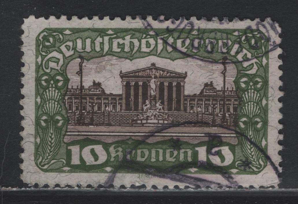 Lot 242 Austria Scott#225bar 10k Olive Green & Black Brown , 1919-1921 Parliament Building Issue, A Very Fine Used Single, As Lot 241, But Used
