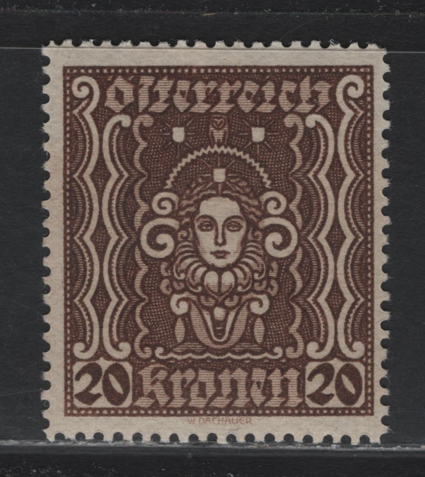 Lot 243 Austria Scott#288var 20k Dark Brown , 1922-1924 Hyperinflation Issue, A VFOG Single, Dry Printing, Perf 12.5 Instead Of Standard 12.75