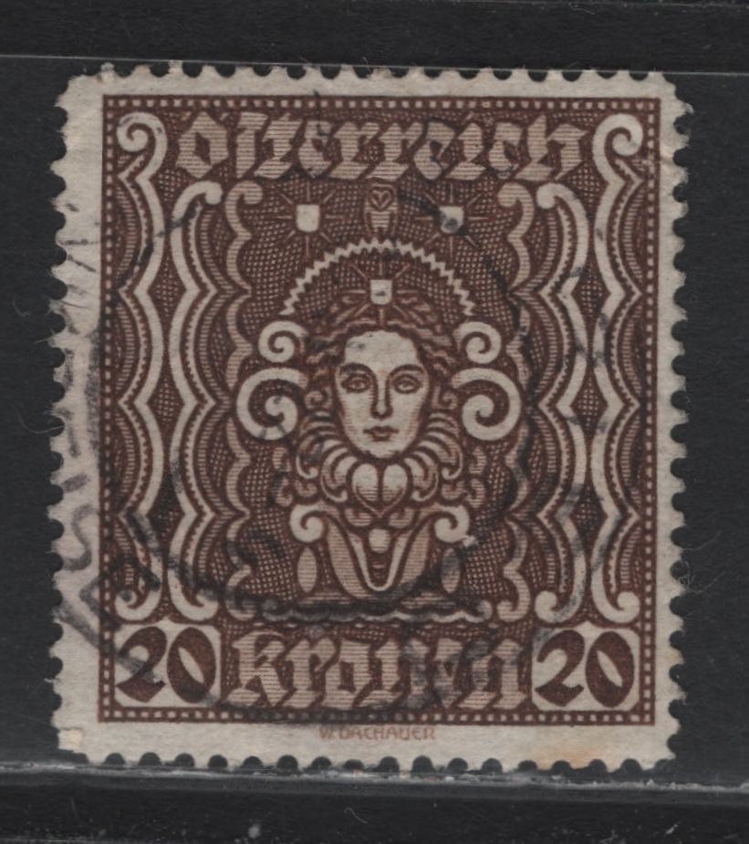 Lot 244 Austria Scott#288var 20k Dark Brown , 1922-1924 Hyperinflation Issue, A Very Good Used Single, As Lot 243, But Used, Mild Toning Spot.