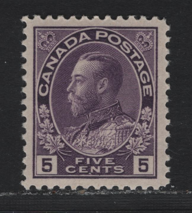 Lot 27 Canada (C) #112 5c Deep Milky Rose Lilac , 1911-1924 KGV Admiral Issue, A VFOG Single, ABN-E Paper, Wet Printing, Normal Frameline, Perf 11.9.
