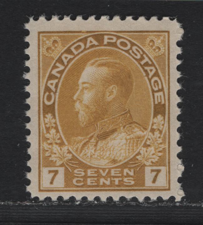 Lot 28 Canada (C) #113 7c Yellow Ochre , 1911-1924 KGV Admiral Issue, A FNH Single, Wet Printing, Normal Frameline, Perf 11.9, ABN-E Paper.