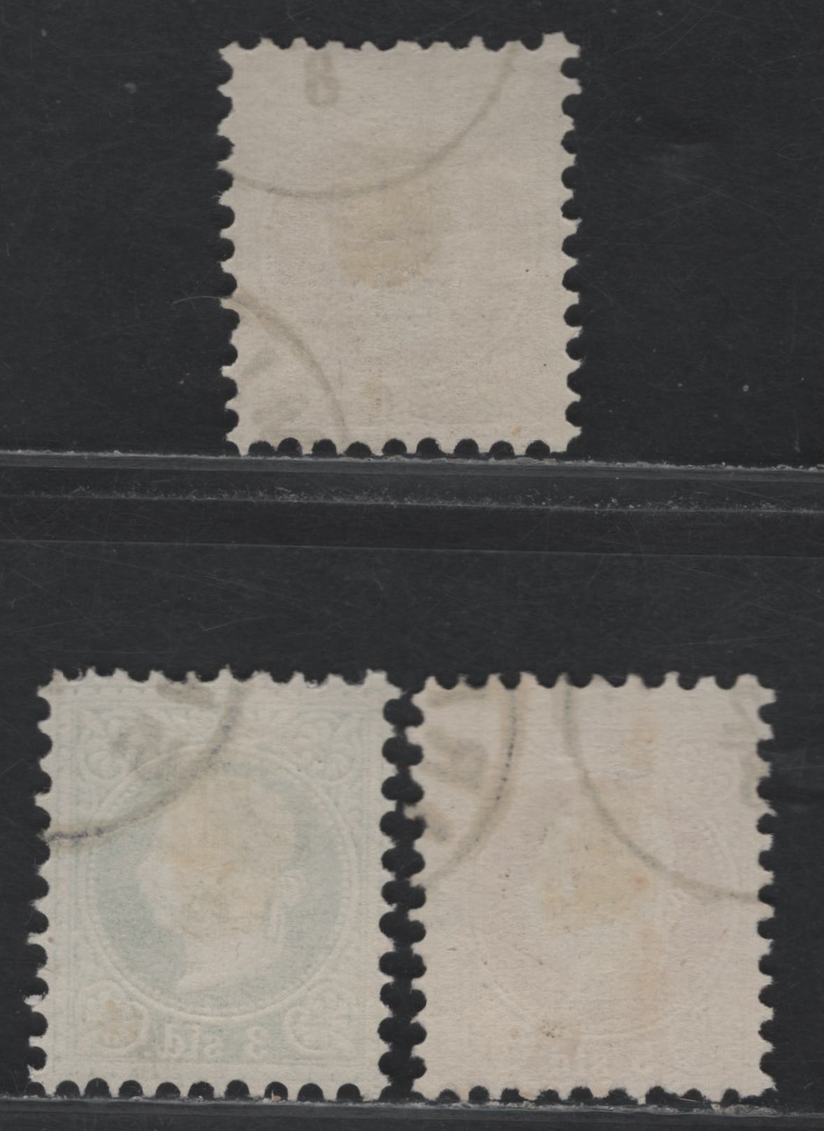 Lot 285 Austria Scott#7C-E 2sld - 5sld Yellow - Red , 1875-1883 Franz Josef Issue, 3 Fine/Very Fine Used Singles, Cancels Look Fake - Too Dark