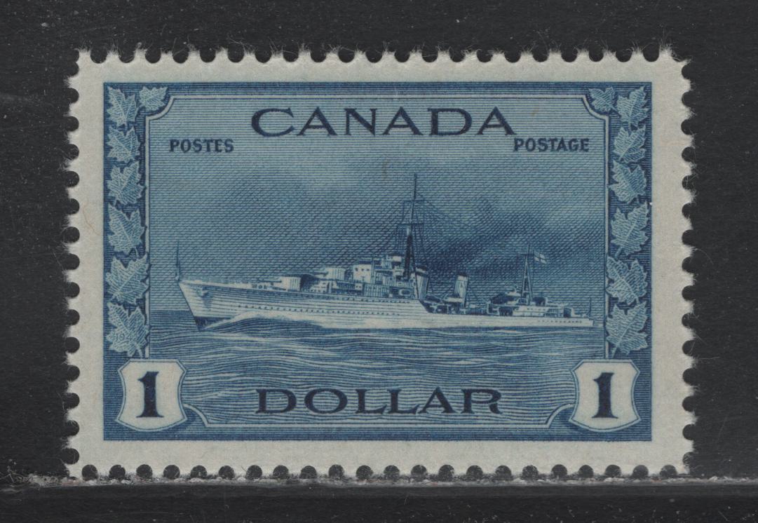 Lot 346 Canada #262 $1 Deep Blue , 1942-1943 KGVI War Issue, 2 VFOG Singles, CBN-ZZZZZZ Paper, Perfs 11.9