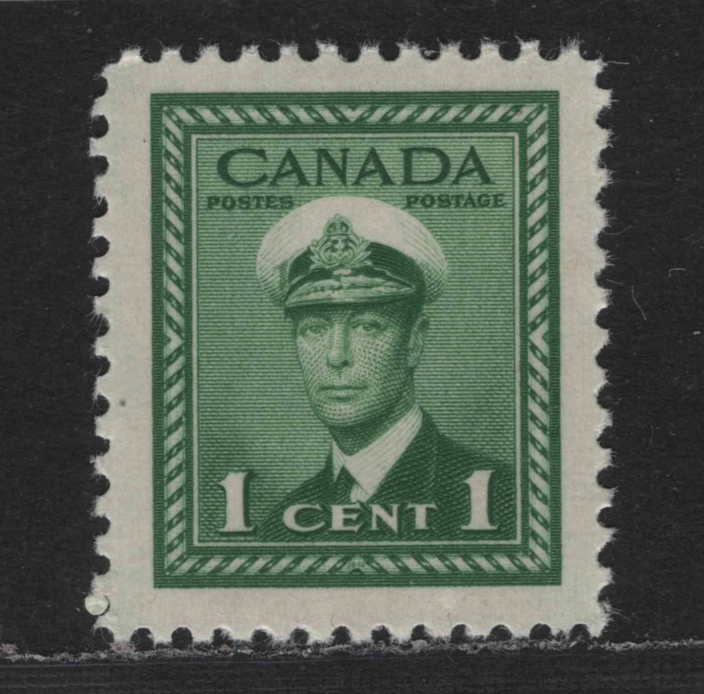 Lot 353 Canada #249 1c Deep Green , 1942-1943 KGVI War Issue, A VFNH Single, CBN-BBBBBBB Paper, Perf 12x11.9, Deep Green Shade Is Less Common Than The Green Shade.