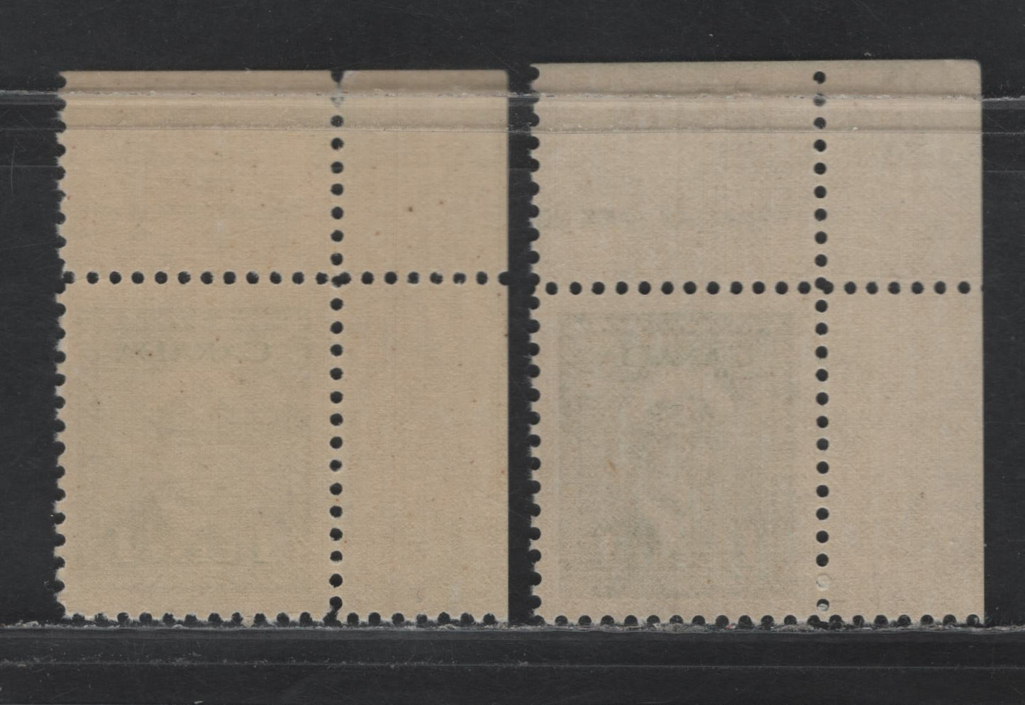 Lot 358 Canada #249 1c Green , 1942-1943 KGVI War Issue, 2 VFNH UL Inscription Singles, Two Different Formats Of The CBN Imprint, Unchecked As To Specific Paper Types