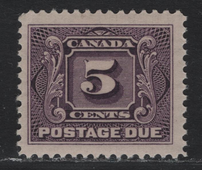 Lot 52 Canada (C) #J4c 5c Deep Rose Lilac , 1906-1928 First Postage Due Issue, A FOG Single, ABN-KKKKK Paper, Perf 12, Dry Printing.