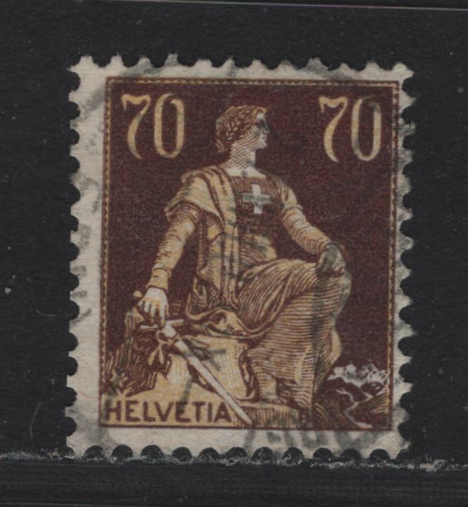 Lot 83 Switzerland Scott#141 70c Dark Brown & Buff , 1907-1925 William Tell's SON & Helvetia Issue, A Fine Used Single