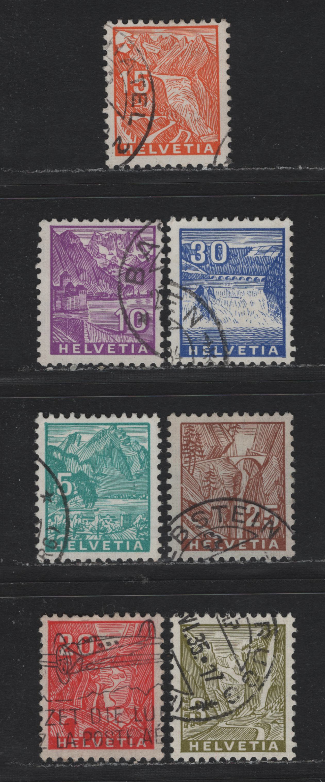 Lot 94 Switzerland Scott#219-225 3c - 30c Olive - Ultramarine , 1934 Pictorial Definitives, 7 Fine/Very Fine Used Singles