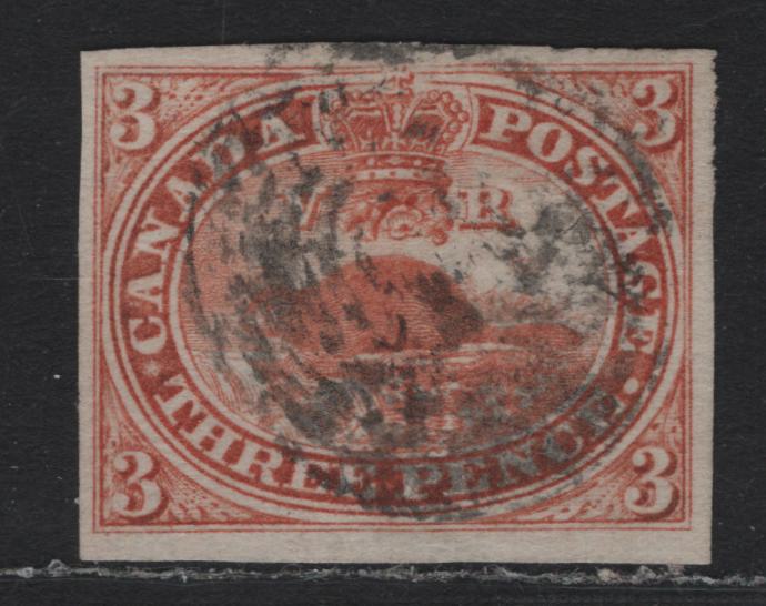 Lot 302 Canada (C) #4 3d Red , 1852-1857 Pence Issue, A Very Fine Used Single, Medium Wove Paper