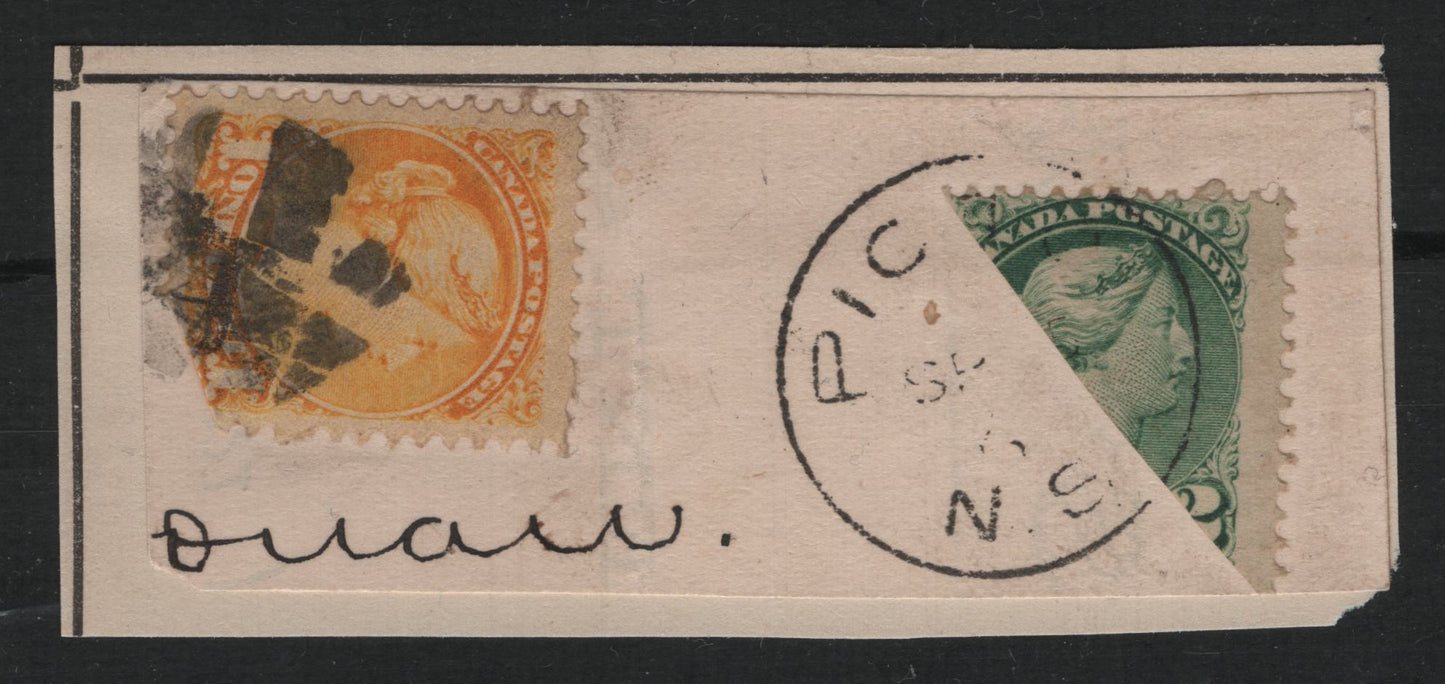 Lot 305 Canada (C) #36bF 2c Green , 1870-1893 Small Queen Issue, A Very Fine Used Bisect On Piece, Tied By Pictou NS Cancel, Possible Forgery As The Two Letters Of The Town On The Stamp Are 'TO' And Not 'Tou'