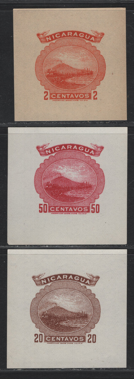 Lot 318 Nicaragua (C) 1890 Postal Stationary, 3 Very Fine Unused Cut Squares, Fresh & Large Margins