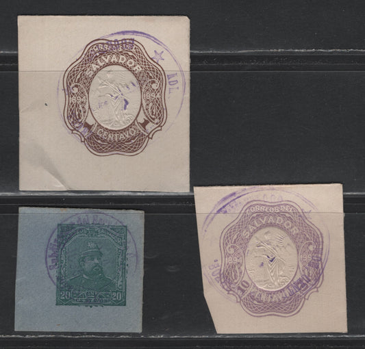 Lot 322 El Salvador (C) 1890 Postal Stationary, 3 Very Fine Used Cut Squares, From The 1893-1894 Issues