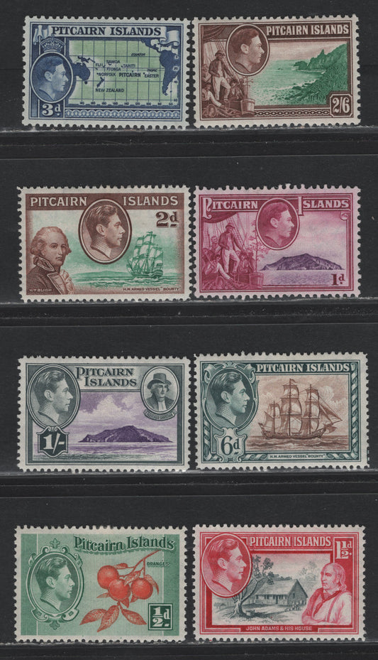 Lot 325 Pitcairn Islands (C) Gibbons#1-8 1/2d - 2/6 Orange & Green - Green & Brown , 1940 Pictorial Issue, 8 VFOG Singles