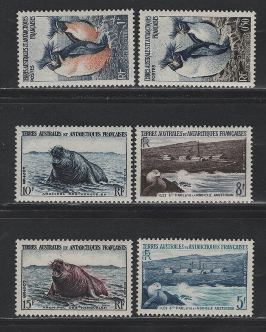 Lot 330 French Southern Antarctic Territory (C) Scott#2-7 50c - 15fr Dark Blue, Sepia & Yellow - Indigo & Brown Violet , 1956 Wildlife & new Amsterdam Issue, 6 VFOG Singles