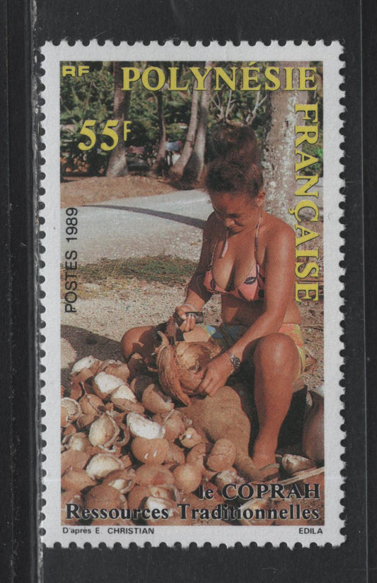 Lot 331 French Polynesia (C) Scott#505 55fr Multicolored , 1989 Copra Industry Issue, A VFOG Single