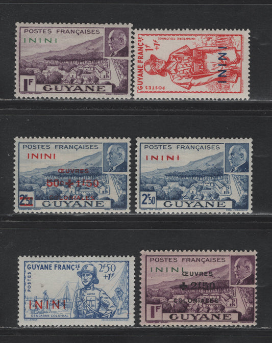 Lot 333 Inini (C) Scott#44-45, B6-B10 1f - 2f50+1f Violet - Blue , 1941-1944 Victory Gov't - Surdages Issue, 6 F/VFOG/NH Singles
