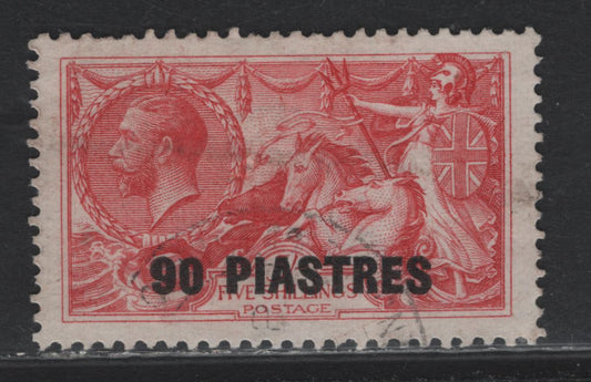 Lot 338 British Levant (C) Gibbons#49 90pi on 5/- Rose Carmine , 1921 Surcharged Issue, A Very Fine Used Single, Bradbury Wilkinson Printings