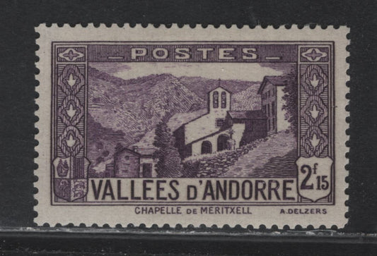 Lot 339 Andorra - French Admin (C) Scott#57 2f150 Dark Violet , 1932-1943 Pictorial Definitive, A VFOG Single