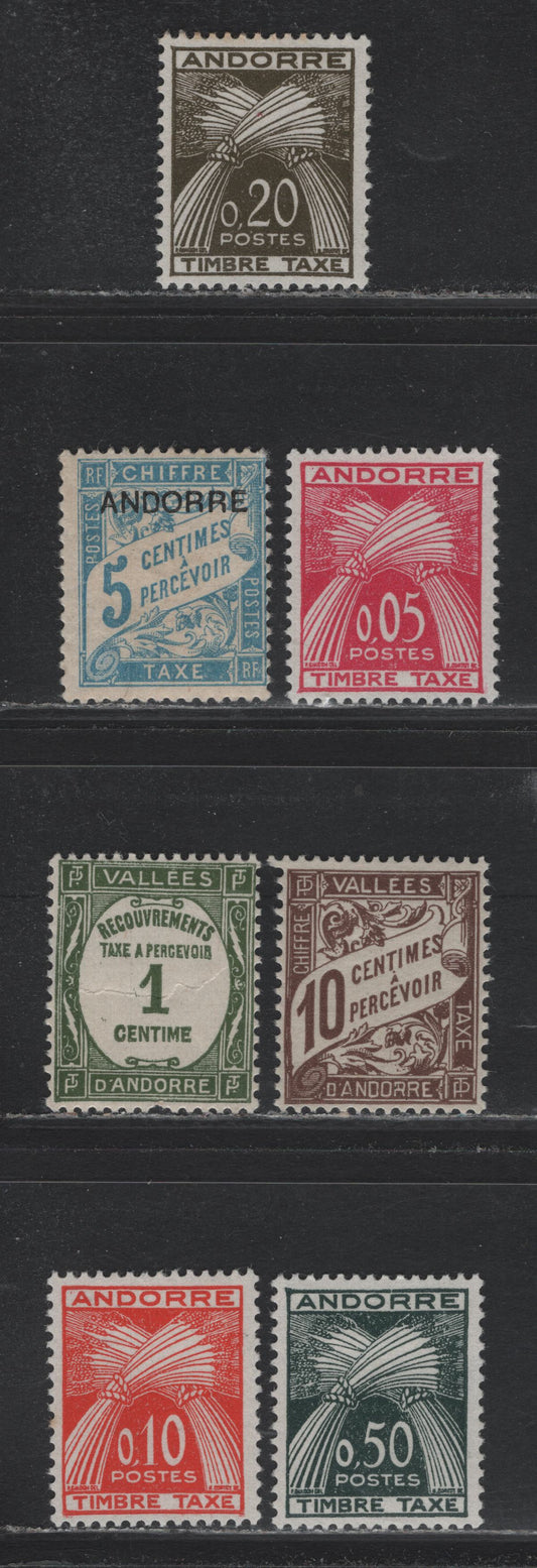 Lot 340 Andorra - French Admin (C) Scott#J1, J16, J18, J42-J45 5c - 50c Blue - Dark Slate Green , 1931-1961 Postage Dues, 7 Fine/Very Fine Used Singles, J16 & J45 Have Hinge Thins