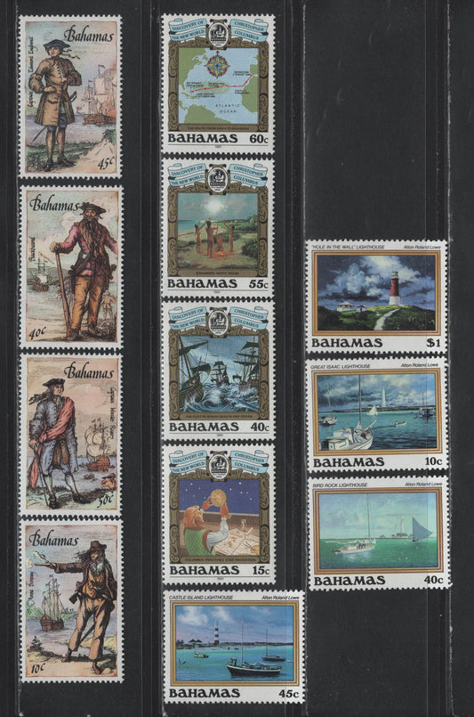 Lot 343 Bahamas (C) Gibbons#625-628, 630-633, 725-728 10c - 60c Multicolored , 1987-1991 Pirates of the Carribean - Discovery of America Issues, 12 VFOG Singles
