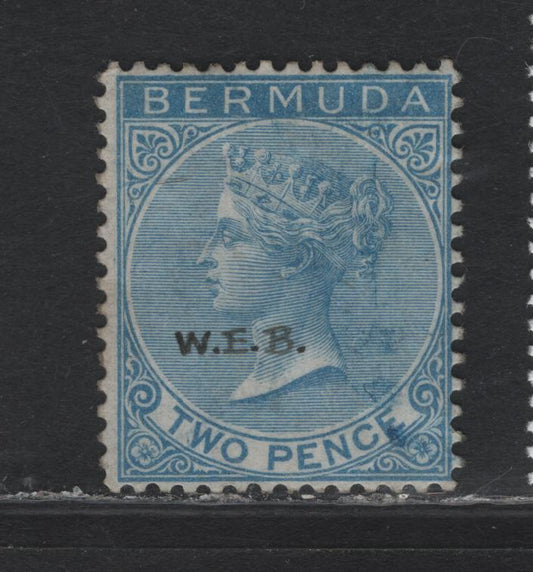 Lot 347 Bermuda (C) Gibbons#4 2d Bright Blue , 1865-1903 Queen Victoria Keyplates Issue, A Very Fine Used Single, Crown CC Wmk, W.F.B In Manuscript Written on Design - Not An Official Overprint