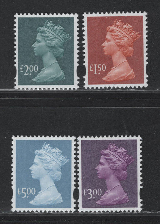 Lot 358 Great Britain (C) SC#MH321-MH324 £1.5 - £5 Rose - Light Blue , 2003 Machin Heads Issue, 4 VFNH Singles, Syncopated Perf, Printed In Iriodin Ink