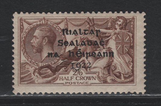Lot 366 Ireland (C) Gibbons#18 2/6 Reddish Brown , 1922 Dollard Overprinted Issue, A FOG Single, Overprint on Waterlow Seahorses