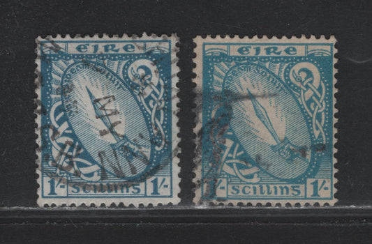 Lot 367 Ireland (C) Gibbons#82, 122 1/- Blue - Light Blue , 1922-1968 Sword of Light, Map, Arms & Celtiec Cross Issues, 2 Fine Used Singles, Multiple E Wmk