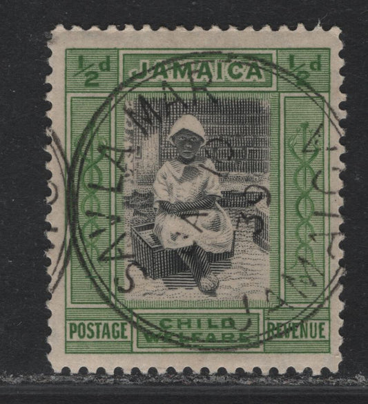 Lot 373 Jamaica (C) Gibbons#107 1/2d+1/2d Black & Green , 1923 Child Welfare Issue, A Very Fine Used Single, Late January 10, 1939 Savla Mar Cancel, Out Of Period, But Scarce