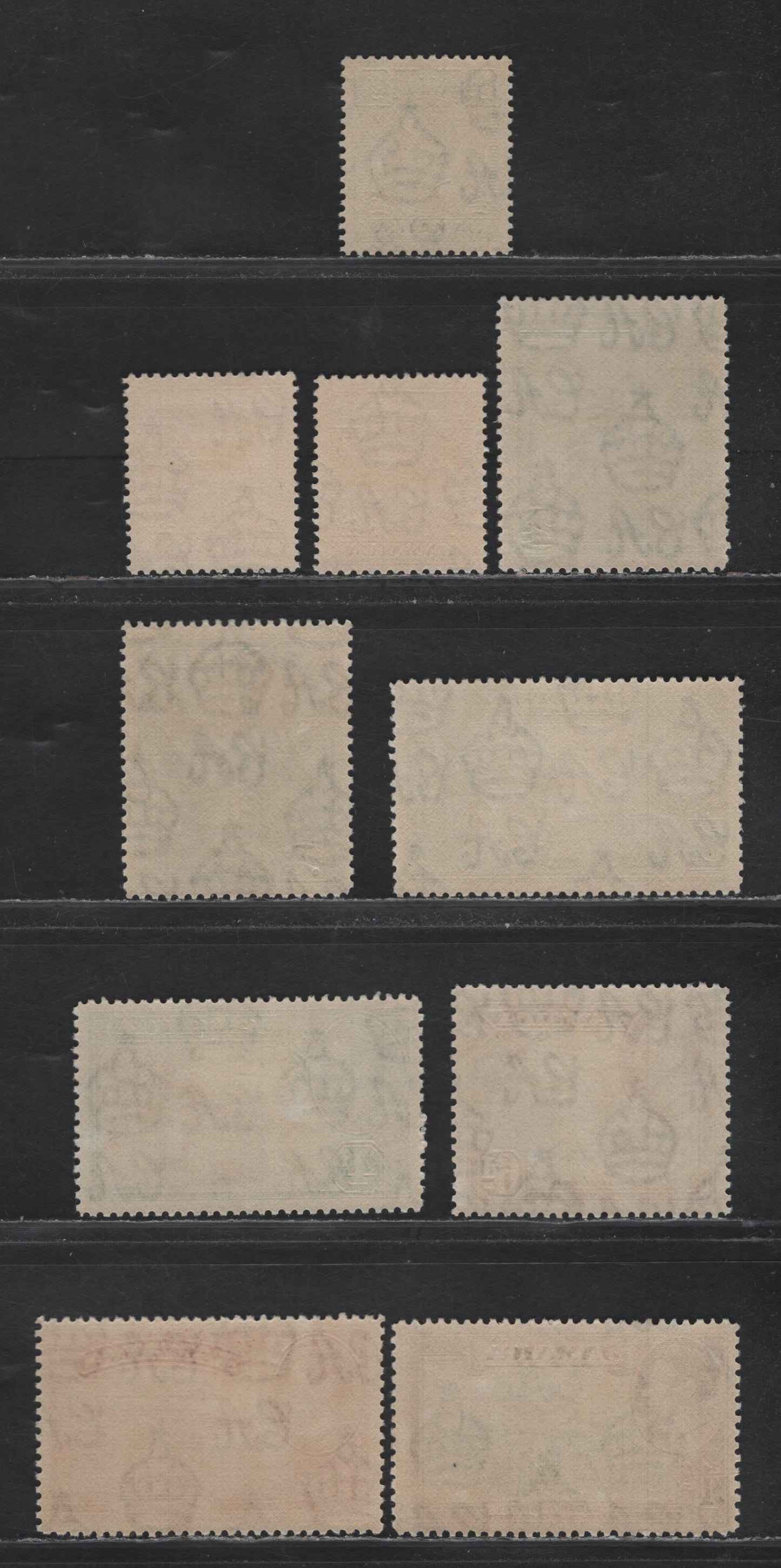 Lot 379 Jamaica (C) Gibbons#121/130 1/2d - 1/- Blue Green - Green & Brown , 1938-1952 KGVI Pictorial Definitive, 10 VFOG Singles, Perf 12.5, Mostly All Wartime Printings, Crackly Gum.