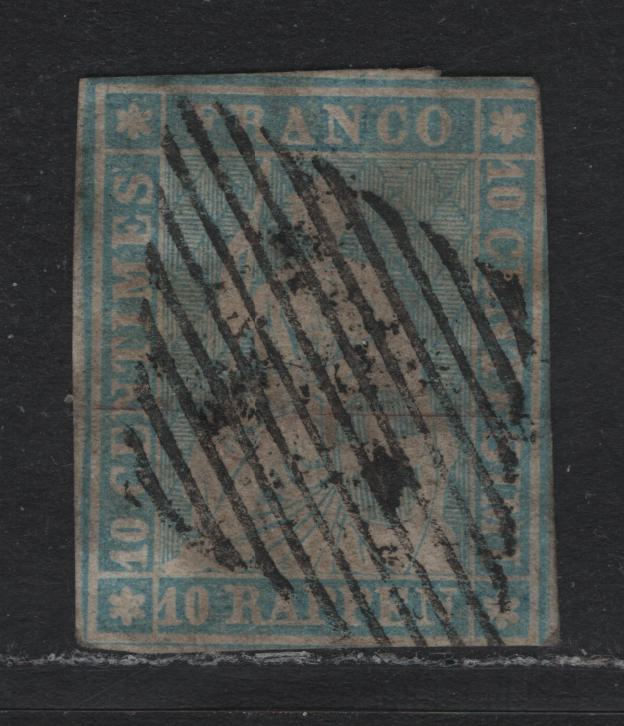 Lot 399 France (C) SC#26 15r Milky Blue , 1855-1857 Struebel Issue, A Very Good Used Single, Red Silk Thread, 1 Full Margin At left, Clear To Touching At Top, Clear To In on Other Two Sides, Medium Thick Paper With Medium Impression.