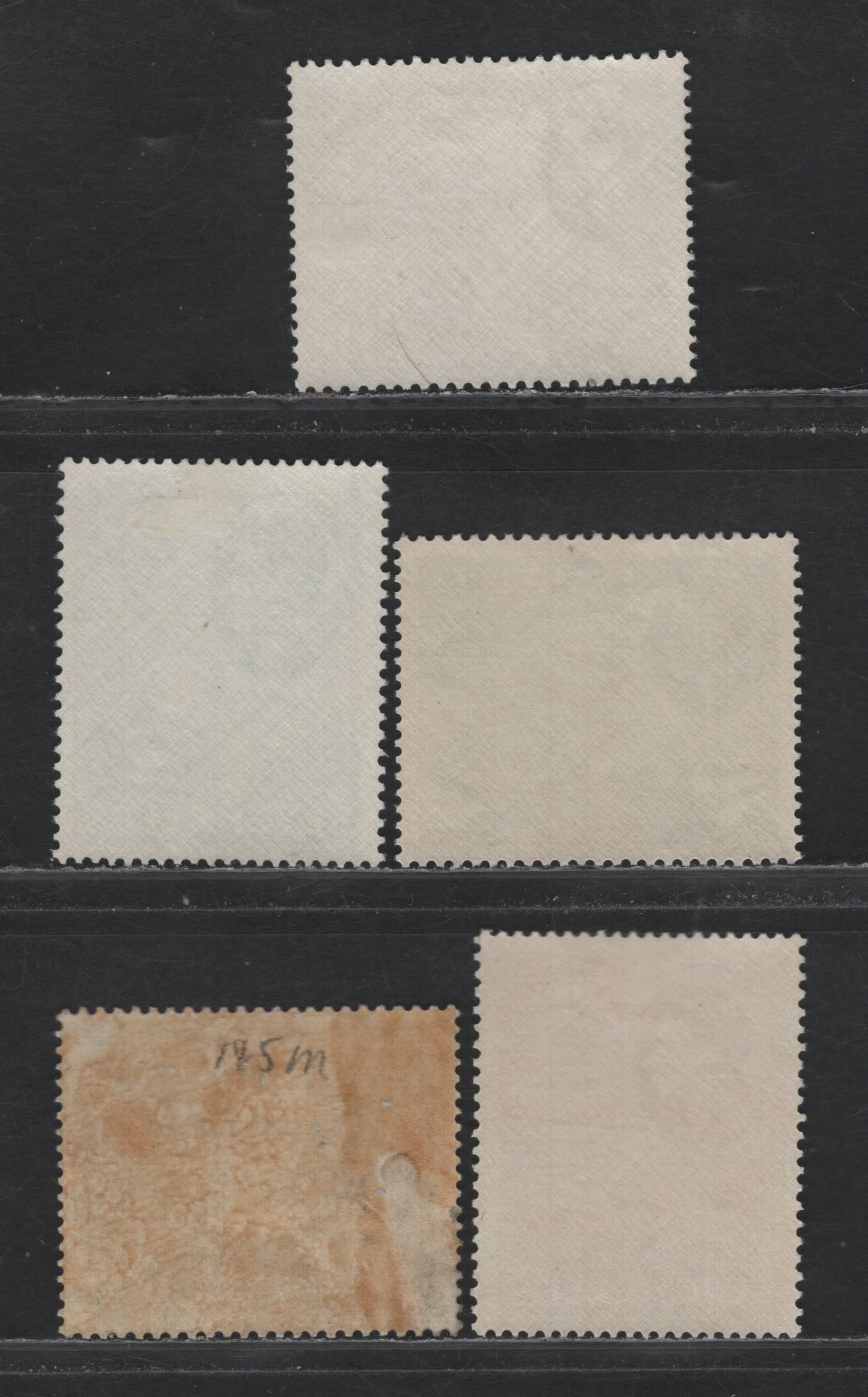 Lot 408 Seychelles (C) Gibbons#137b, 139ab, 140b, 142ab, 146a 6c - 1r Green - Gray Black , 1942 Substitute Paper Printings, 5 F/VFOG Singles, Chalky Paper 1r (Disturbed Gum)