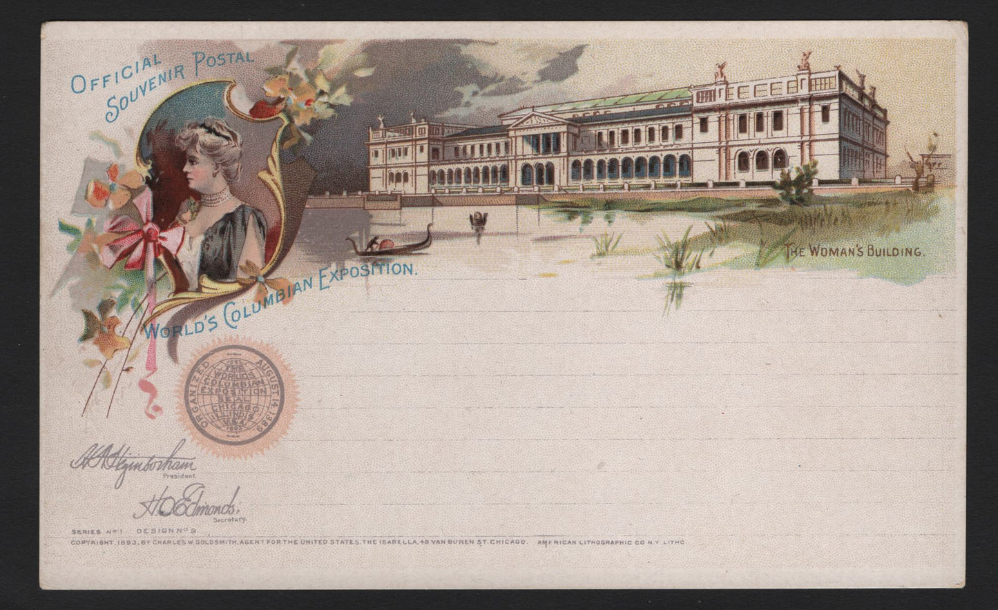 Lot 302 United States of America, VF Mint 1893 Columbian Exposition Postcard Depicting The Woman's Building