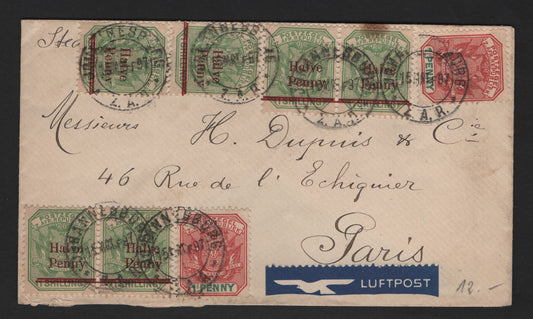 Lot 304 Fine 5d 1897 5d Cover Sent From Johannesburg to Paris Franked With 1/2d on 1/- Green Surcharge & 1d Green & Carmine Arms Issue