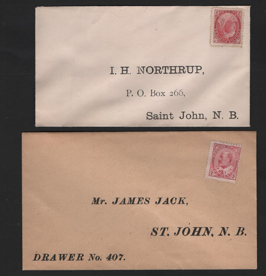 Lot 312 #77, 90i 2c Carmine & Rose Carmine Numeral & Edward VII Issues Affixed To Unused Business Reply Envelopes