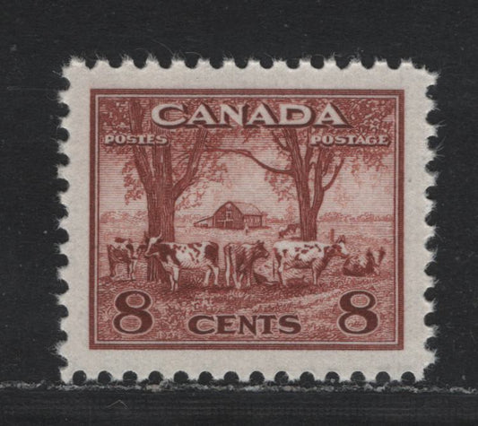 Lot 401 Canada #256 8c Deep Lake Red Farm Scene, 1942 King George VI War Issue, A GEM NH Single On CBN-IIII Paper, Perf 11.9x11.85 With Perfect Centering
