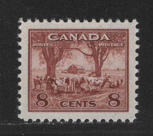 Lot 403 Canada #256 8c Deep Lake Red Farm Scene, 1942 King George VI War Issue, A GEM NH Single On CBN-IIII Paper, Perf 11.85x12 With Perfect Centering